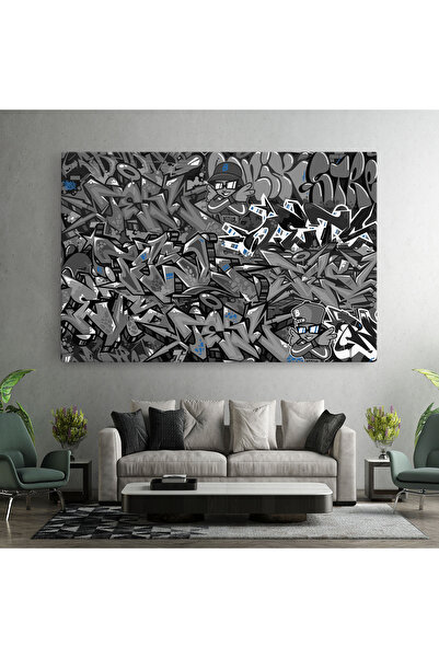 Arthub Canvas Painting, Bedroom And Living Room, Modern, Grey Blue Graffiti