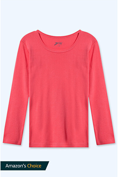 Brix تي شيرت بناتي بأكمام طويلة لون فوشيا