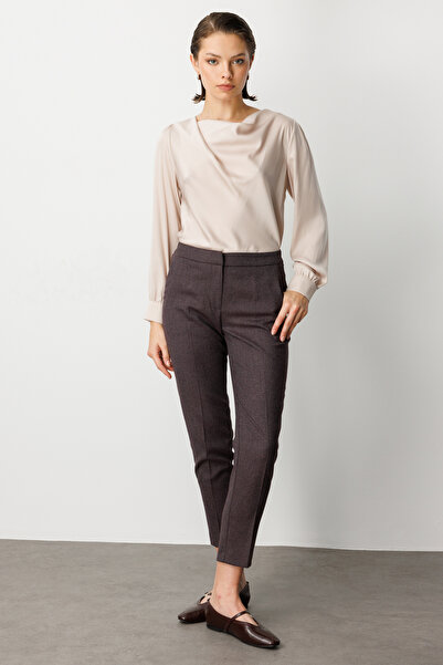 Ekol Elastic Waist Skinny Leg Trousers Burgundy