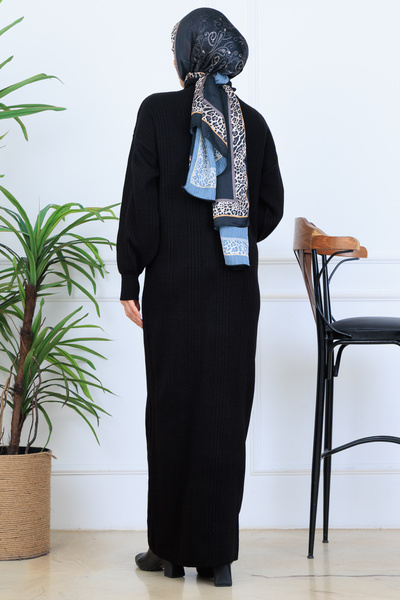 benguen Corded Fabric Knitwear Dress N7080 Black