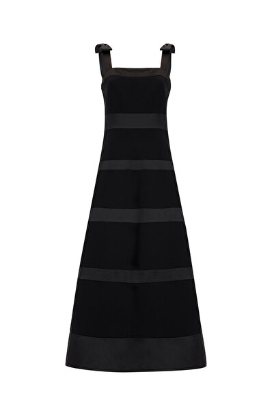 Exquise Striped Detail Lined Regular Midi Dress
