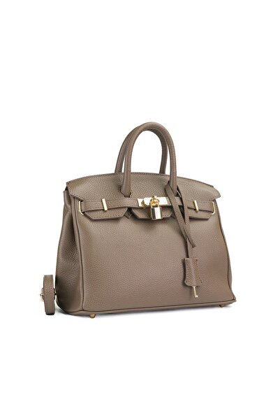 Posete Fagaras Poseta Piele Mini Edith - Taupe, 1 Compartiment, 3 Buzunare, B...