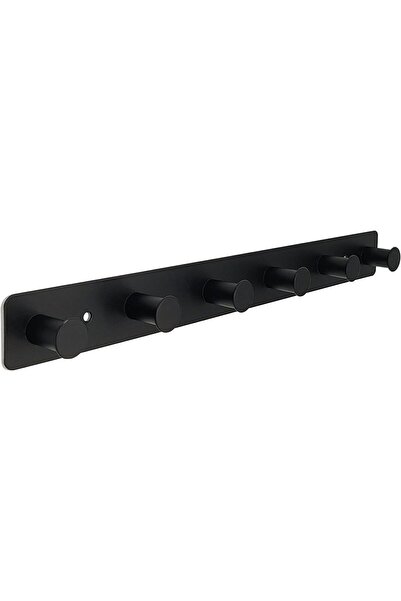 Generic Wall-mounted Stainless Steel Coat Rack - Black, 6 Round Hooks (Adhesive & Screw Mount)