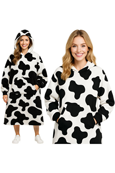 zola Hooded blanket sweatshirt with sleeves, universal, fluffy interior, 115 x 80 cm, polyester, white/black