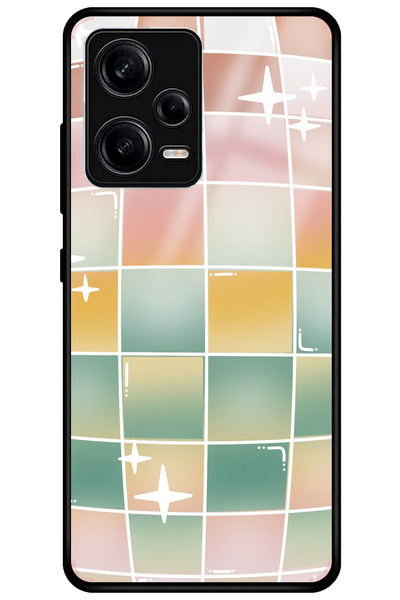 WANNA PROTECT جراب هاتف شاومي ريدمي نوت 12 برو 5G فاخر ولامع بنمط مربعات ملون...