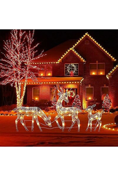 OEM Set of 3 Solar Christmas Reindeer, Outdoor Warm Light, Metal, for Garden