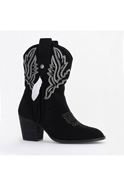 İdeal Botine western de damă piele ecologică întoarsă negru