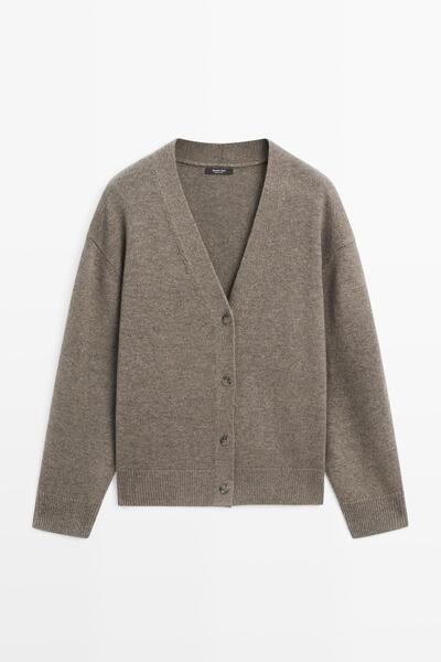 Massimo Dutti Yün karışımlı V yaka triko hırka