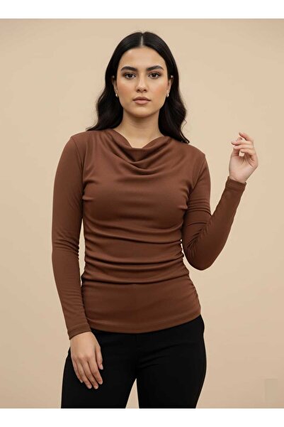 DOEDA MODA Kadın Degaje Yaka Yan Büzgülü Modal Kumaş