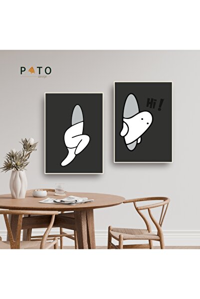Pato Design 'Hi! Ghost' Bej Çerçeveli 2'li Tablo Seti | MDF & UV Baskı