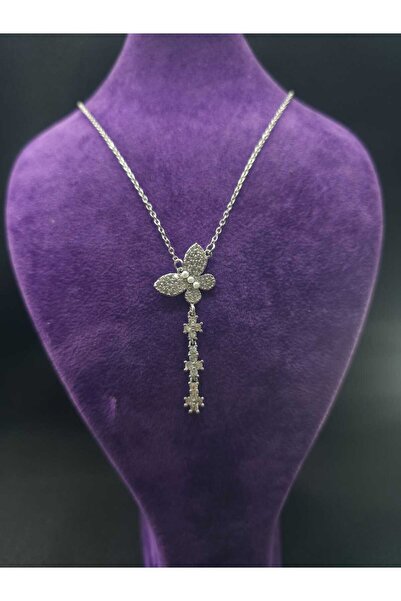 sarıyer silver قلادة متدلية من الفولاذ مرصعة بحجر الزركون على شكل فراشة مع سل...