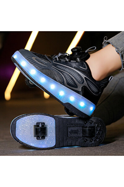 Generic Shoes with Wheels LED Light Shoes Skate Shoes Kids Gifts Boys Girls Shiny Roller Skates - Black, 37