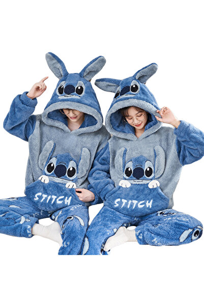 Other Autumn/Winter Warm Hooded Long-Sleeve Pajama Set Couples Thick Plush Cartoon Youth Sleepwear Set