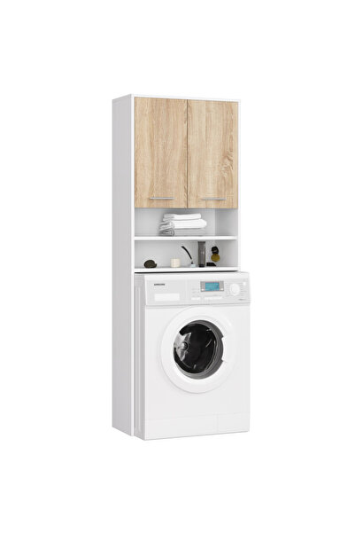 SERSIMO Tall bathroom cabinet for space above the washing machine, with doors and shelves, 64x30x180 cm
