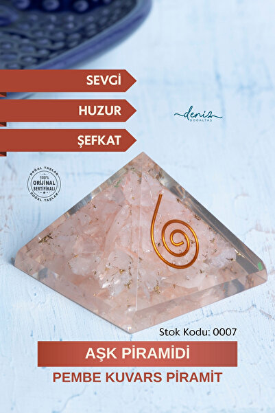Deniz Doğal Taş Sertifikalı Pembe Kuvars Doğal Taş Aşk Piramidi S.K: 0007