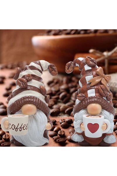 Hodao Two-Piece Swedish Tomte Coffee Gnome Figurines, Fall Gift, Indoor Decor