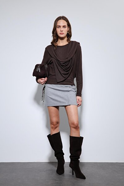 Antioch Brown Draped Ball with Shawl Detail