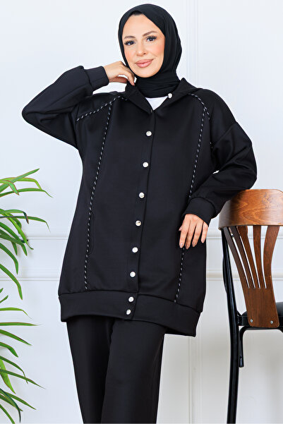 benguen Hooded Button Scuba Suit N5393 Black
