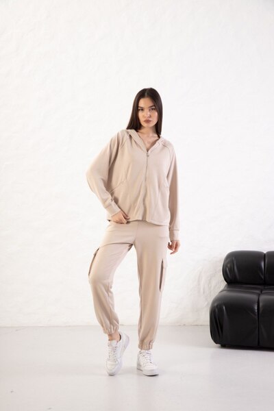 YusGos Women's Comfortable Fit Long Sleeve Zippered Modal Fabric Pocketed Hooded Sweatsuit Top Cardigan