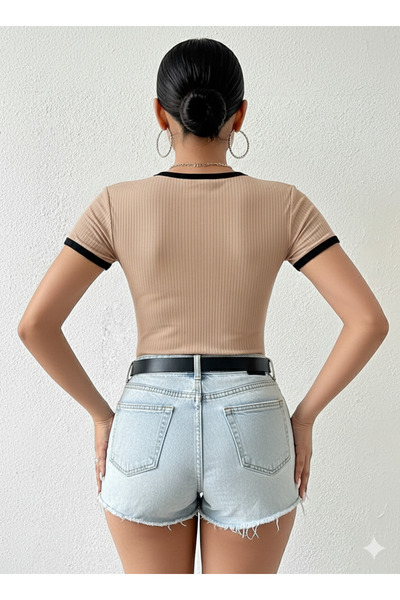 MaxiMor Women's Crew Neck Basic Slim Fit Short Sleeve Body Full Stretch Fabric Full Fit Length 55 cm