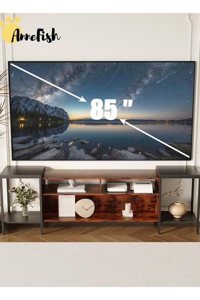 AnneFish حامل تلفزيون قابل للسحب بطول 120-195 سم لطاولة خزانة تلفزيون بحجم يصل إلى 85 بوصة مع أرفف مفتوحة I