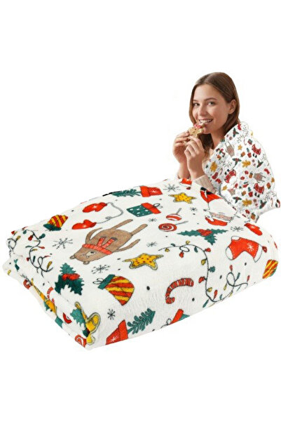 zola Festive fluffy blanket, 150 x 200 cm, Santa Claus pattern, polyester
