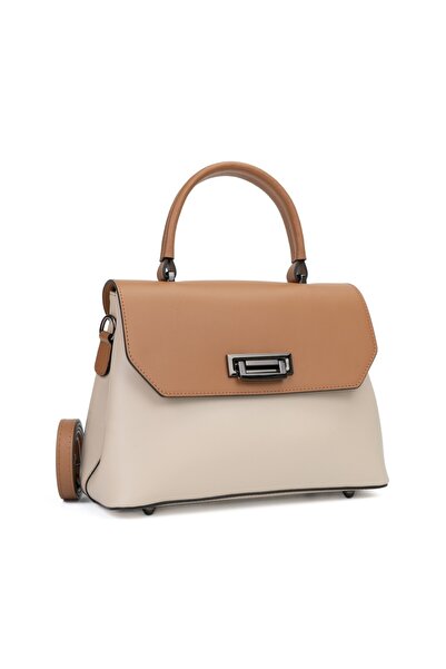 Posete Fagaras Δερμάτινη τσάντα Alana - Μπεζ κονιάκ, 2 διαμερίσματα, 4 τσέπες...