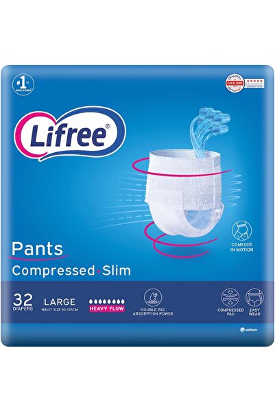 Lifreer Livfree Slim Pull-Up Adult Diapers, Size L, Absorbency 6 Cups, Mega Pack 32 pcs