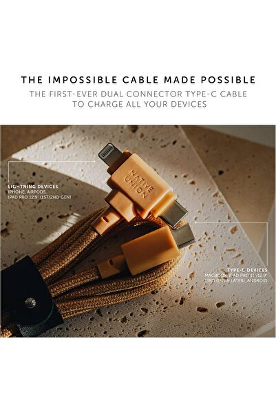 Native Union Belt Cable Duo 5ft Braided 2-in-1 Lightning & USB-C (Zebra)