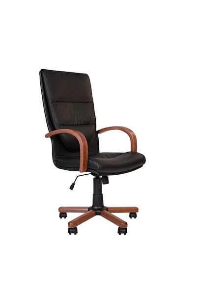 Ergonica Scaun directorial EXONIA EXTRA, brațe din lemn, piele naturală, negru