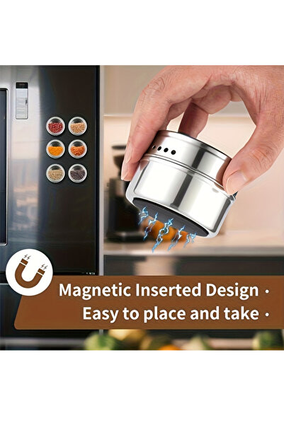 NO BRAND 4pcs Stainless Steel Magnetic Spice Jars, Includes Base, Transparent Lid, Sieve, and Magnetic Shelf