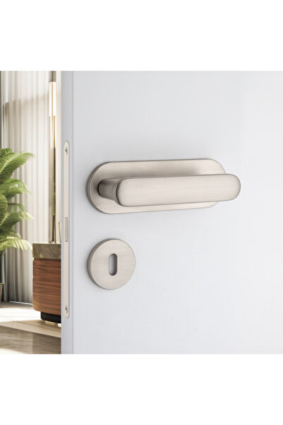 System Sınus Rozetli Kapı Kolu Nikel Saten Mat Renk Oda Rozetli