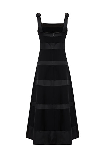 Exquise Striped Detail Lined Regular Midi Dress