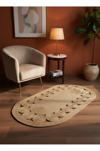 Rose'n Home JÜT-C20 Elde Dokuma Doğal Jüt Hasır Halı Yıkanabilir Kaymaz Taban...