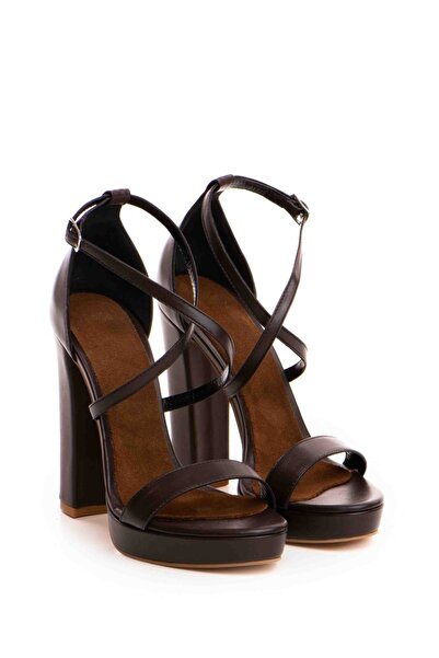 Vanilla Days Sandale din piele cu toc bloc, maro, platformă de 2 cm, toc de 1...