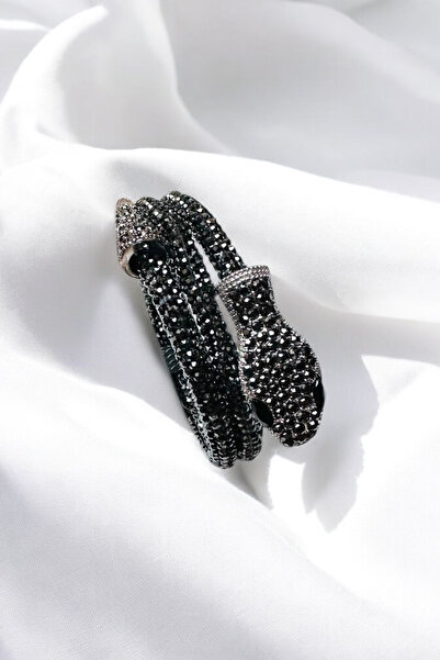 PETEK AKSESUAR Metalized Choker Bracelet with Stone and Snake Wrap
