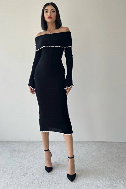 WOMAN VISION Langärmeliges Midikleid mit Carmen-Ausschnitt