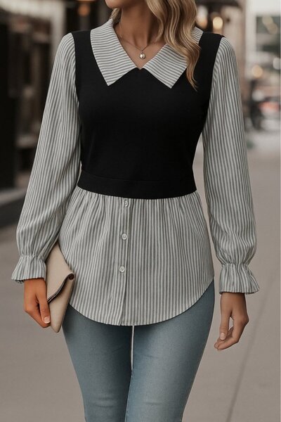 Kokosh moda Bluză otomană cu mâneci lungi pentru damă, cu guler în față, cu n...