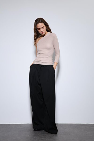 Antioch Beige Asymmetrical Neckline Top