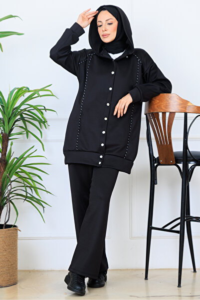 benguen Hooded Button Scuba Suit N5393 Black