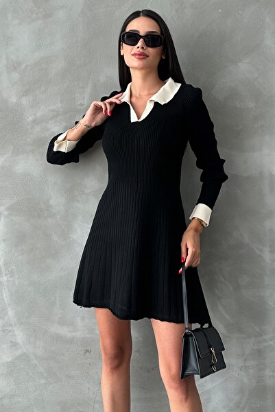 WOMAN VISION Langärmeliges Strickkleid mit ausgestelltem Polokragen