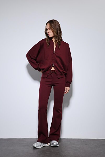 Antioch Burgundy Bomber Jacket and Flared Tracksuit Set