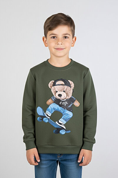 kinderos Teddy Bear Printed Thick Children's Sweatshirt - 26K 1625
