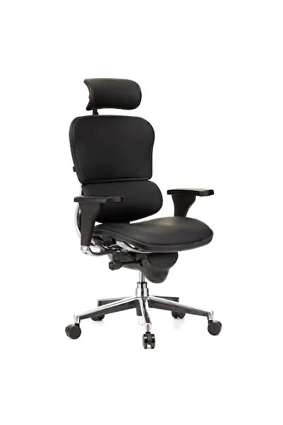 Ergonica Scaun executiv ERGOHUMAN Plus, piele naturală neagră, tetieră 2D, suport lombar, braț reglabil 3D