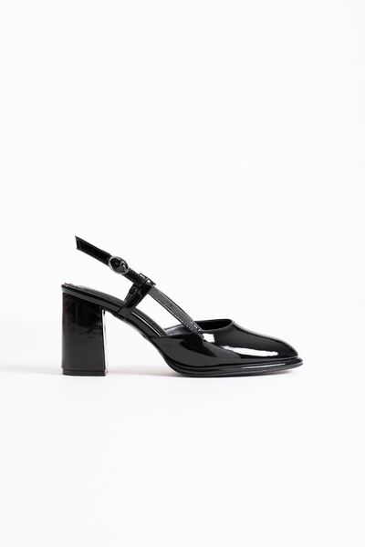 AuroraStore حذاء بكعب نسائي من الجلد الأسود اللامع TR18MS18A