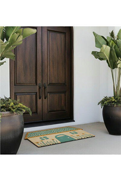 Etnik Dekor Digital Printing Door Mat Blue Roofed House