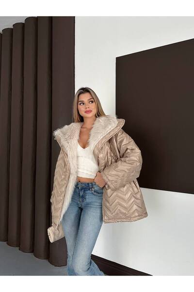 ZF BUTİK Надувний пуховик з капюшоном і хутром всередині