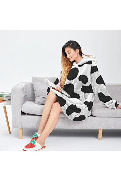 zola Hooded blanket sweatshirt with sleeves, universal, fluffy interior, 115 x 80 cm, polyester, white/black