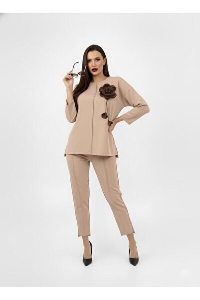 Koza Butik Дамски спортен екип с розови детайли и ръкави Truvakar в големи размери 8223-26