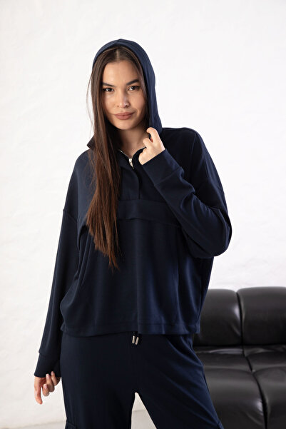 YusGos Women's Comfortable Fit Long Sleeve Half Zipper Modal Fabric Kangaroo Pocket Hooded Sweatshirt (Plum)